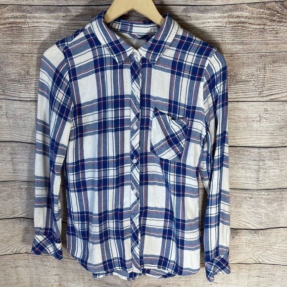 Rails Hunter White/Blue/Raspberry Flannel Button Down Shirt Sz S - Picture 2 of 10